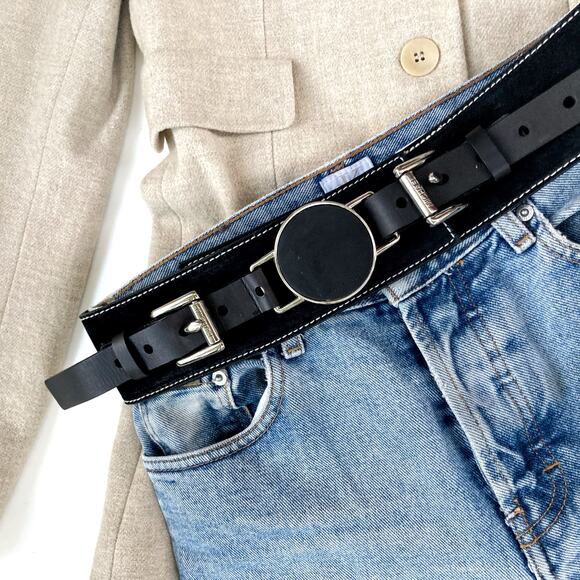 Vintage Michael Kors Black Suede & Leather Waist Belt | Y2K Statement Style - Picture 1 of 16